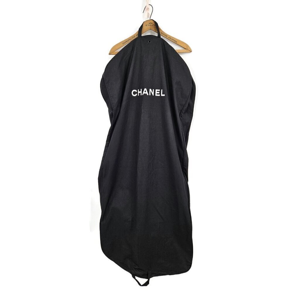 Chanel Black Canvas Garment Bag 23 x 49 Zippered Handles Snaps